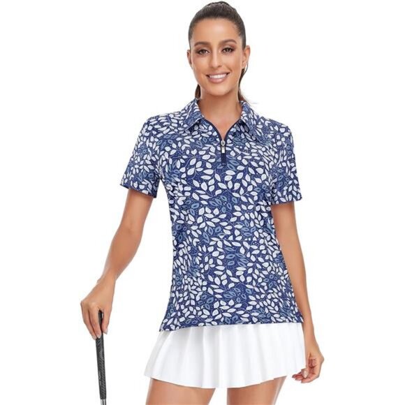 Womens Golf Shirt UPF50+ Sun Protection Short Sleeve 1/4 Zip Up Polo - Picture 2 of 12